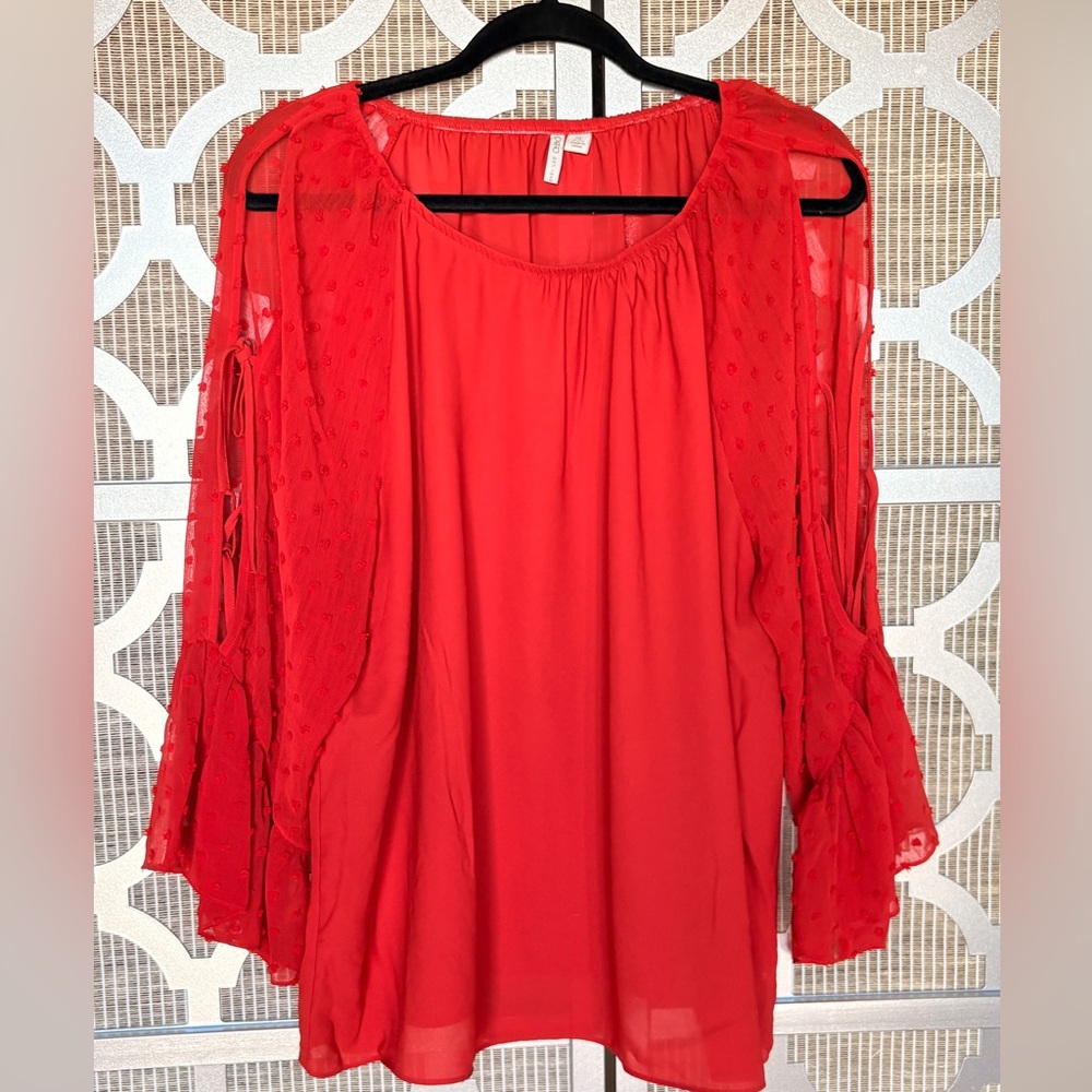 Cato Vibrant Red Blouse with Sheer Sleeves - Picture 1 of 4